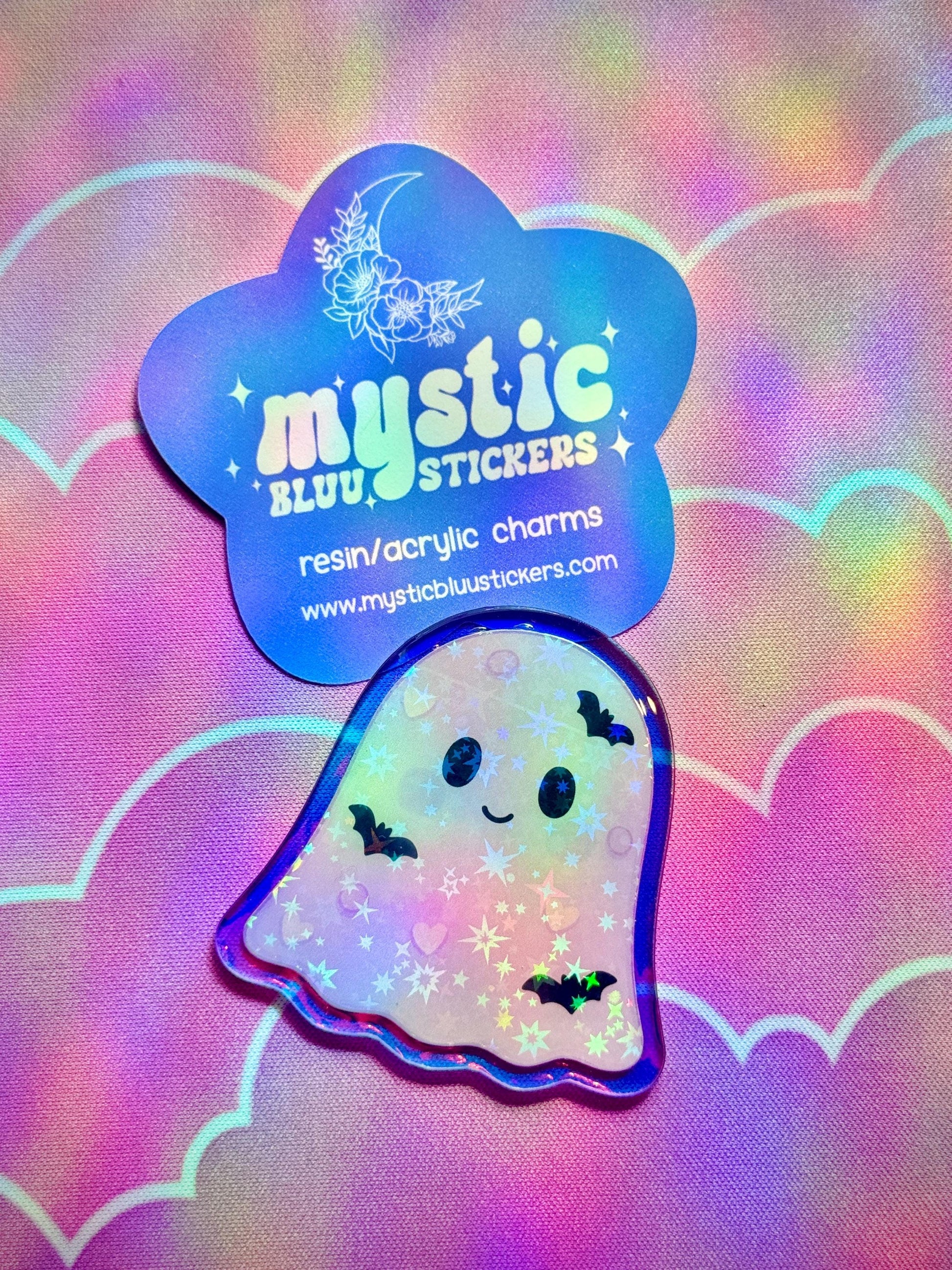 Ghost Bats Acrylic Flat Back Cabochon: Spooky DIY Craft Supply