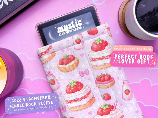 Strawberry Kindle Sleeve | Handmade Padded E-Reader Cover | Protection for Kindle, Kobo, Nook & More
