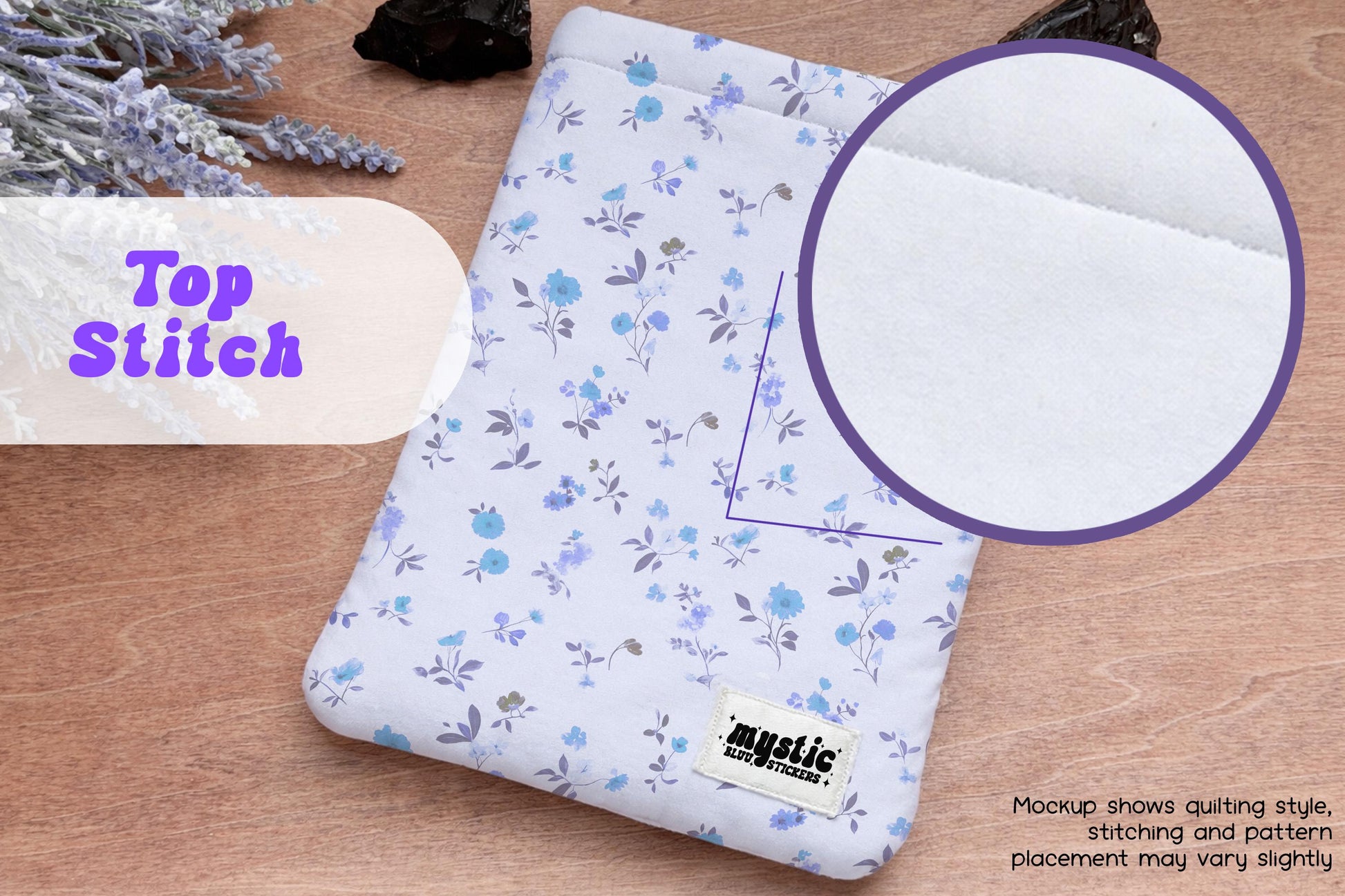 Quilted Kindle Sleeve For Book Lover, Blue Flowers Protective Ereader Case