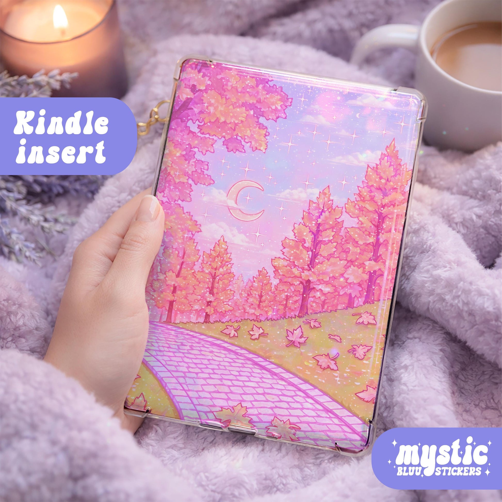 Pink Autumn Kindle Insert For Clear Case, Paperwhite, Colorsoft, iPad Mini, Holographic