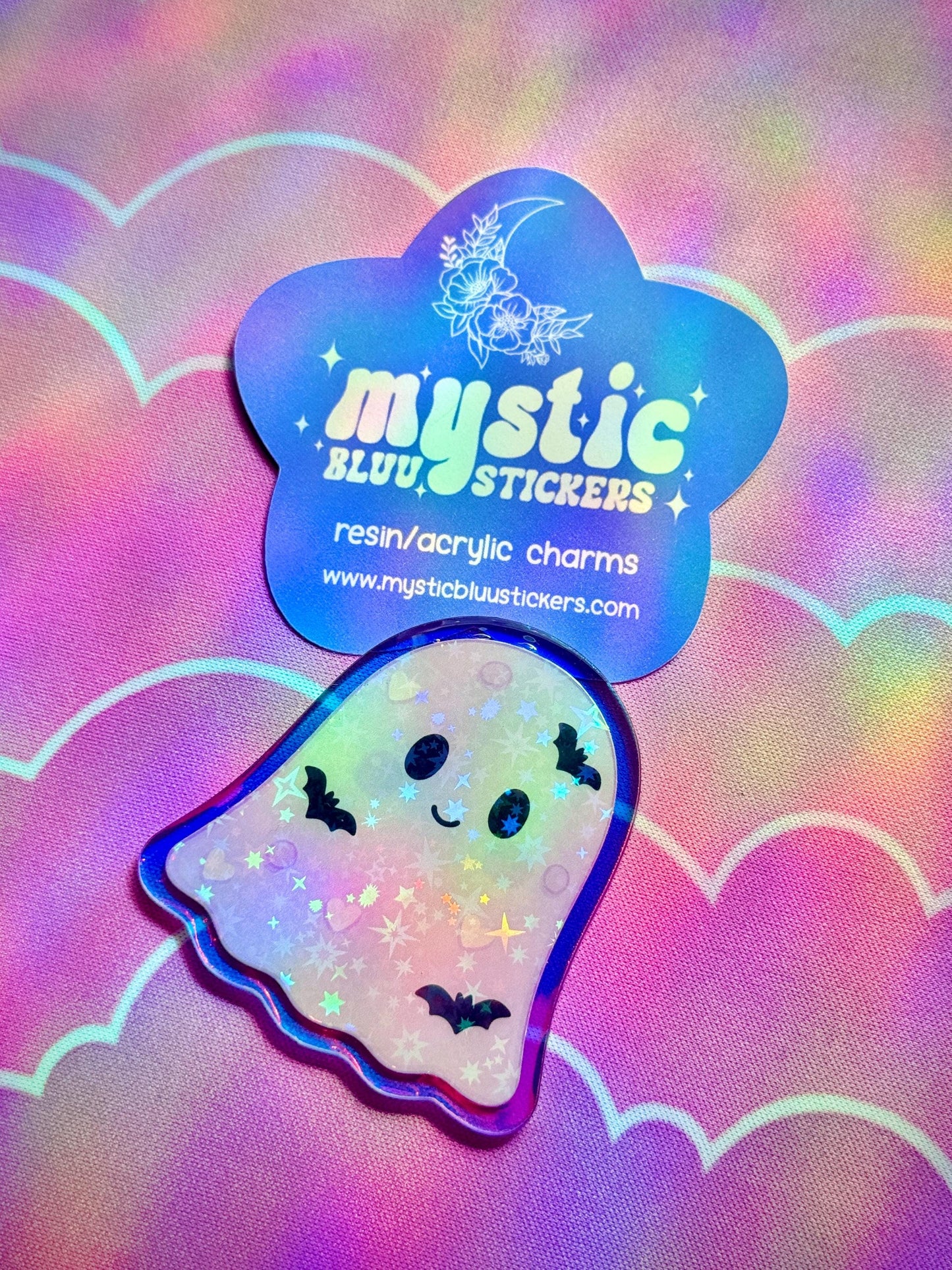 Ghost Bats Acrylic Flat Back Cabochon: Spooky DIY Craft Supply