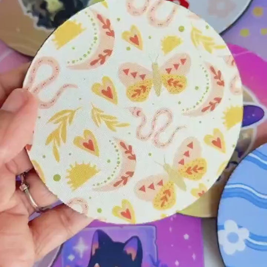 Strawberry Coquette Bow Fabric Coasters: Kawaii Desk Decor, Set of 4