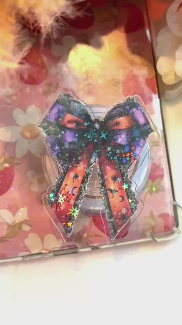 Gothic Bow Magsafe Phone Grip: Spooky Halloween E-Reader Accessory