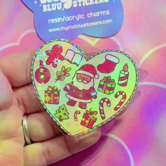 Christmas Heart Phone Grip : Santa MagSafe Holder with Candy Canes and Gifts