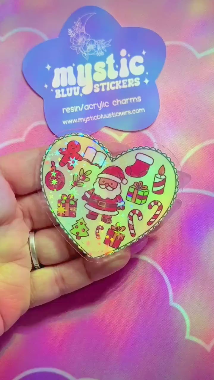 Christmas Heart Phone Grip : Santa MagSafe Holder with Candy Canes and Gifts