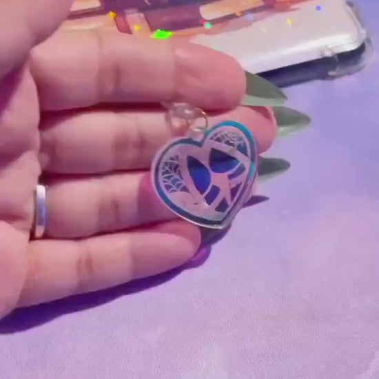 Iridescent Spiderweb Heart Charm: Gothic Kindle, Phone, Tablet Accessory