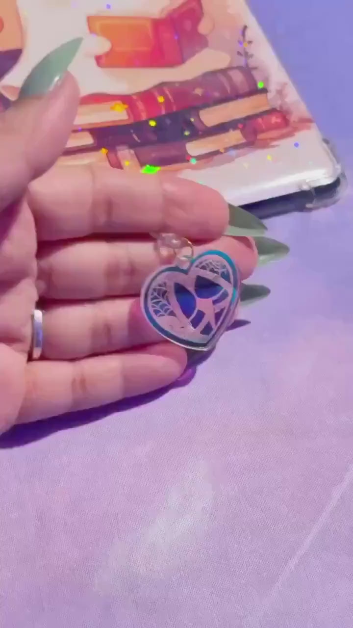 Iridescent Spiderweb Heart Charm: Gothic Kindle, Phone, Tablet Accessory