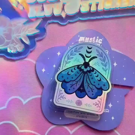 Celestial Moth MagSafe Phone Kindle Grip: Holographic Witchy Book Reader Accessory