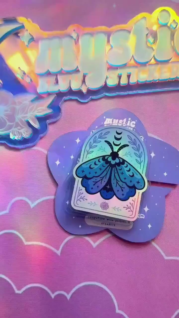 Celestial Moth MagSafe Phone Kindle Grip: Holographic Witchy Book Reader Accessory