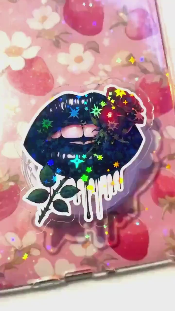 Black Lips Rose Magsafe Kindle Grip: Bookworm Ereader Accessory