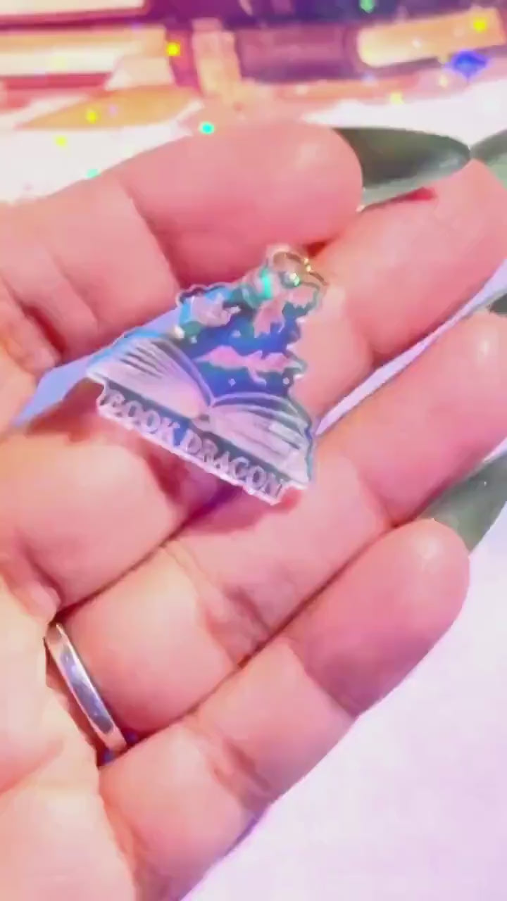 Iridescent Acrylic Book Dragon Charm: Kindle, USB-C Dust Plug