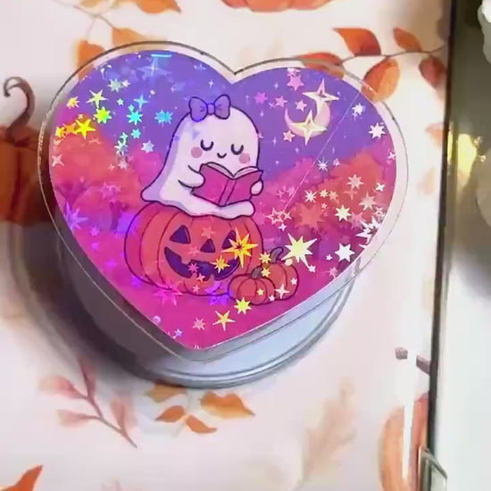 Ghost Pumpkin Kindle Phone Grip – Cute MagSafe Grip Stand with Pumpkin and Book Design Kindle Holder, Halloween Grip