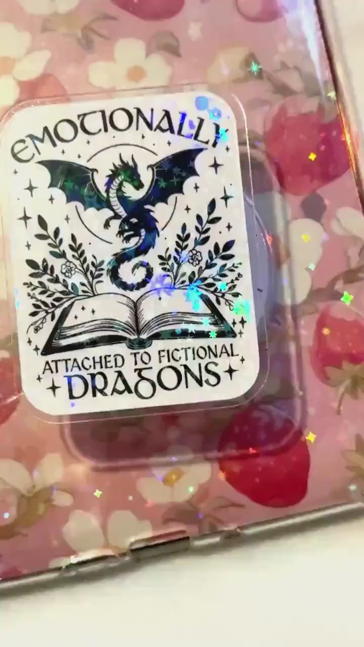 Emotionally Attached to Fictional Dragons Kindle Grip – Holographic MagSafe Phone & E-Reader Stand
