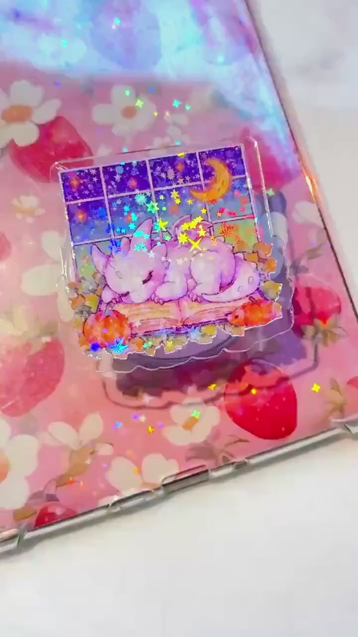 Holographic Dragon Phone Grip: Cozy Book & Pumpkins MagSafe Grip