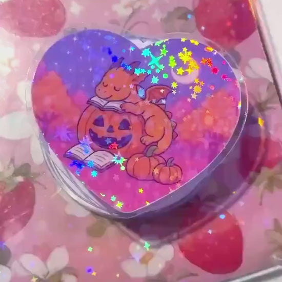 Holographic Dragon Fantasy MagSafe Grip: Cozy Pumpkin Book Kindle Holder