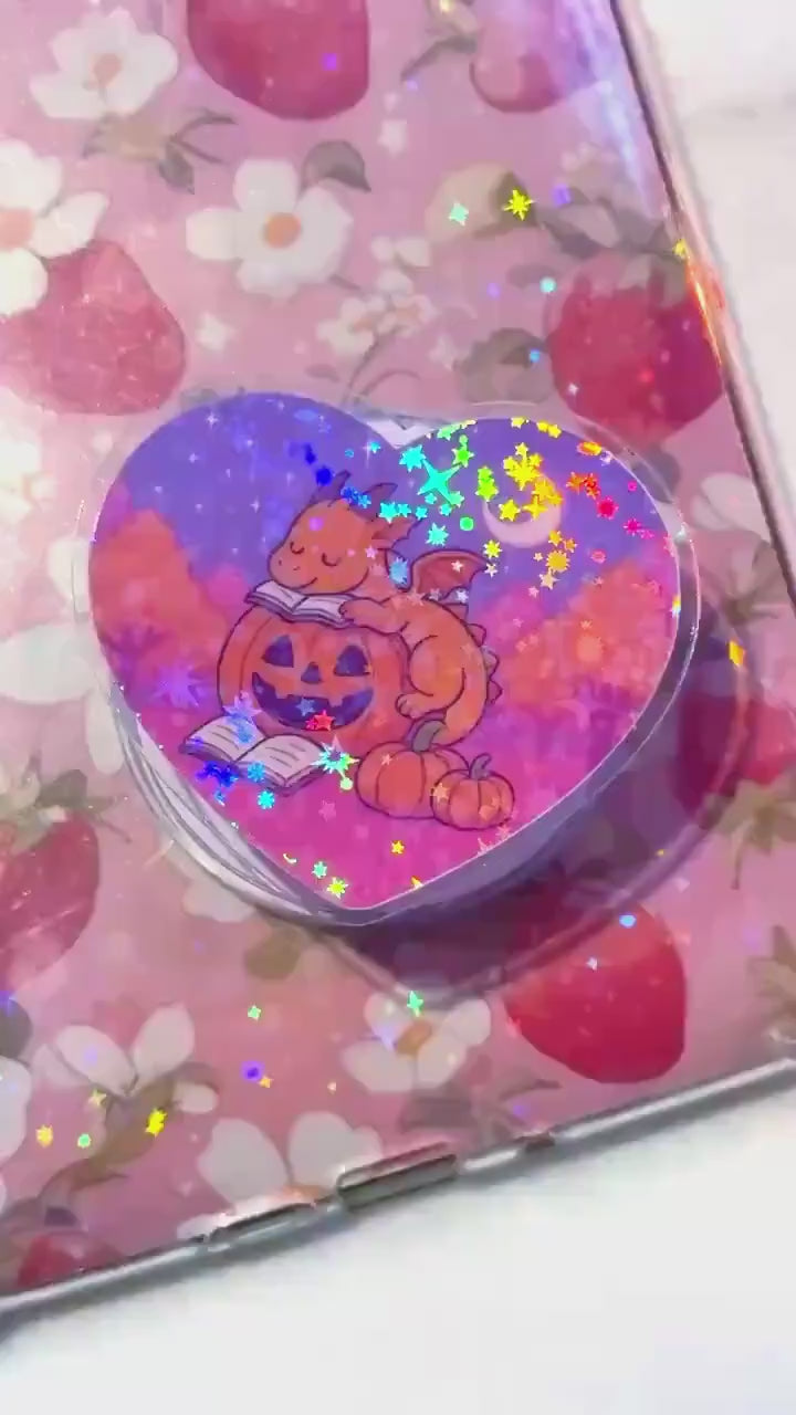 Holographic Dragon Fantasy MagSafe Grip: Cozy Pumpkin Book Kindle Holder