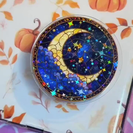Celestial Moon MagSafe Phone Grip: Holographic 2D Night Sky Kindle Grip