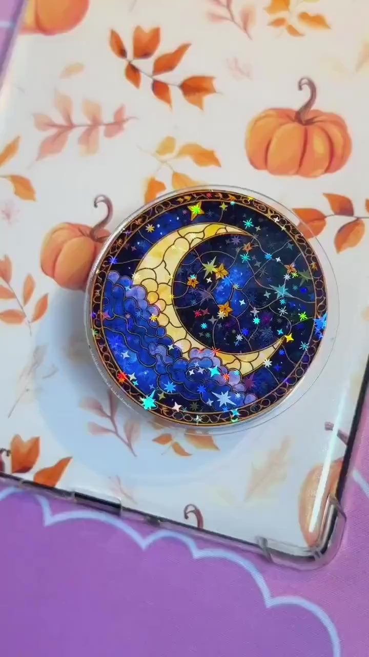 Celestial Moon MagSafe Phone Grip: Holographic 2D Night Sky Kindle Grip