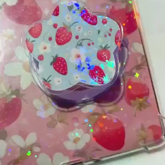 Strawberry Magsafe Kindle Phone Grip: Holographic Floral Kindle Accessory