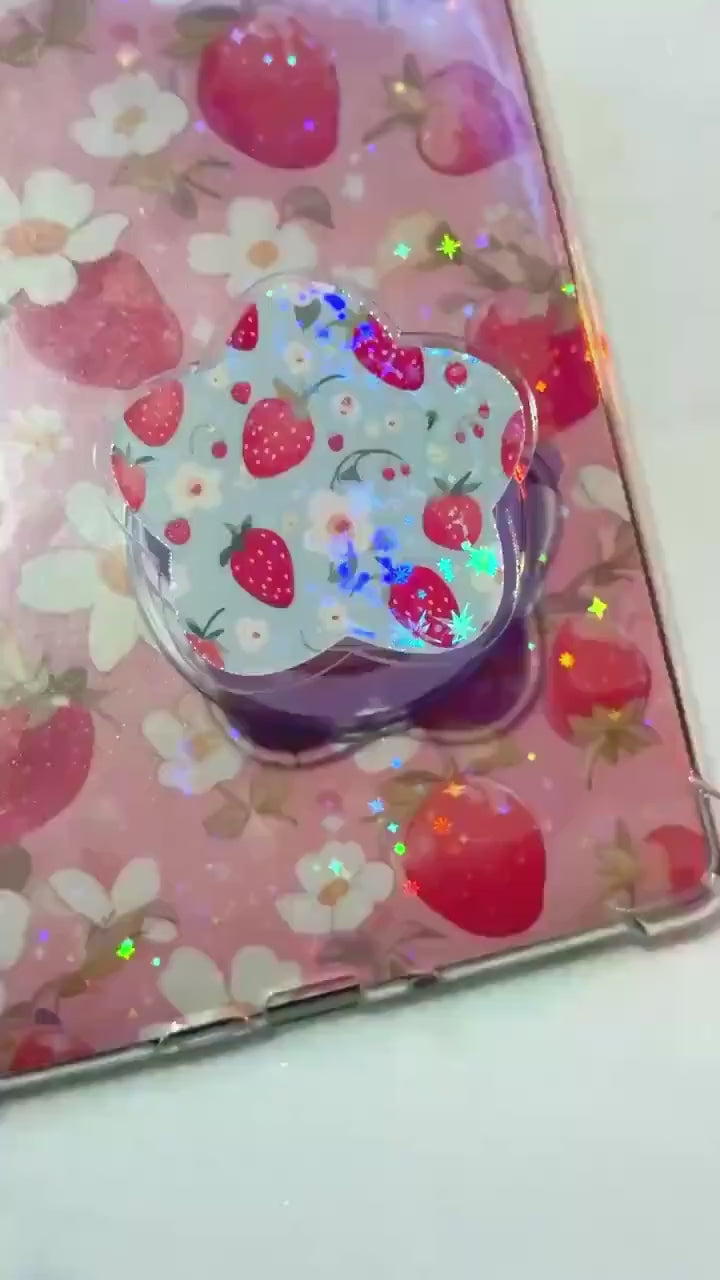 Strawberry Magsafe Kindle Phone Grip: Holographic Floral Kindle Accessory
