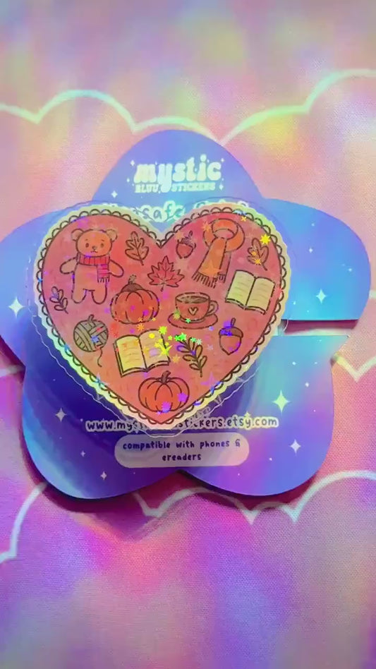 Autumn Cozy Heart Kindle Grip with Magnetic Ring – Fall Bear, Pumpkin & Books MagSafe Grip