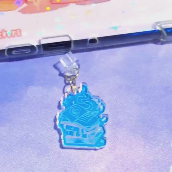 Iridescent Acrylic Book Stack Charm: Kindle & USB-C Phone Decor