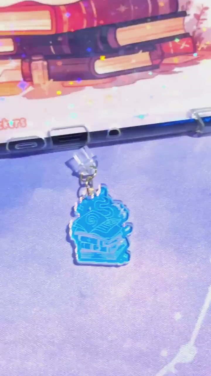 Iridescent Acrylic Book Stack Charm: Kindle & USB-C Phone Decor