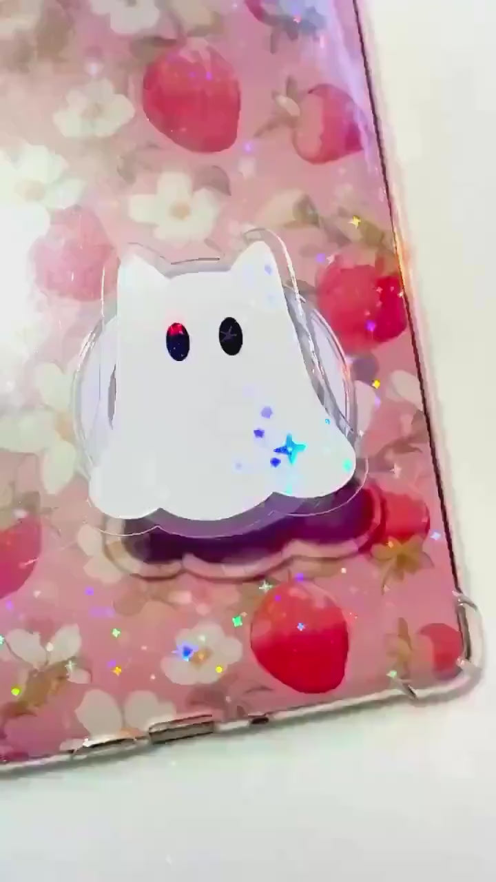 Cat Ghost MagSafe Grip: Spooky Bookish Phone Stand