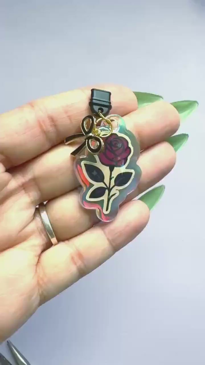 Acrylic Rose Dust Plug Charm For Kindles, iPhone And Android, Dark Romance Kindle Charm, Phone USB c Charm, Acrylic Dust Plug Charm