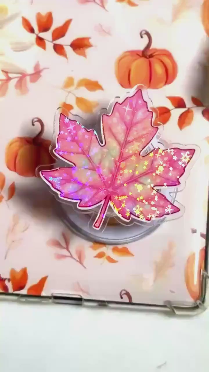 Autumn Leaf Holographic Kindle Grip – Fall MagSafe Phone & Tablet Stand Accessory