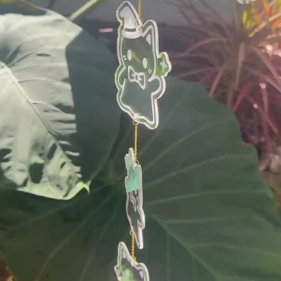 Iridescent Ghost Cats Sun Catcher: Halloween Window Decor, Rainbow Maker