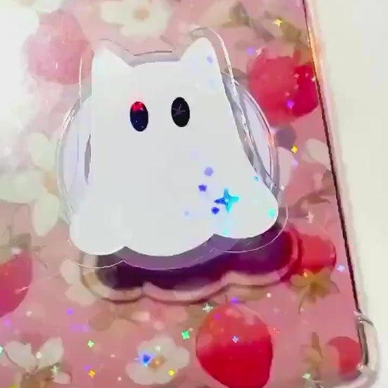 Cat Ghost MagSafe Grip: Spooky Bookish Phone Stand