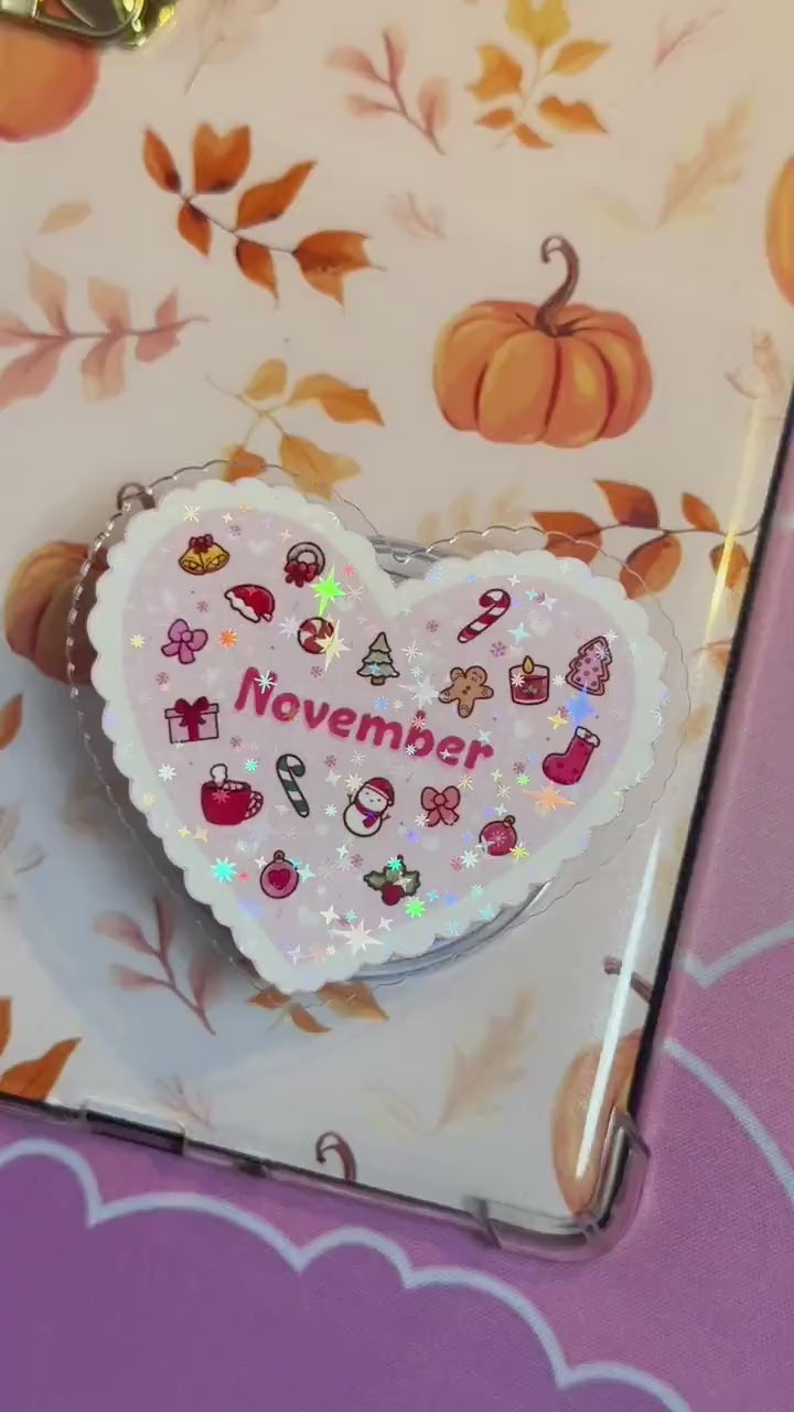 November MagSafe Phone Grip: Holographic Holiday Heart Kindle Grip