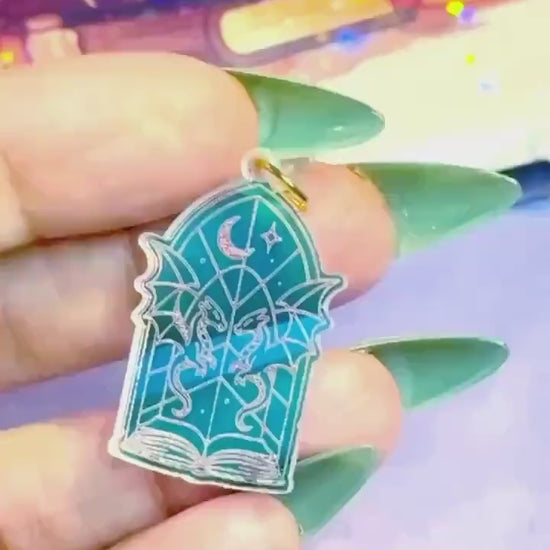 Iridescent Dragon Book Charm: Fantasy Kindle Accessory, USB-C Dust Plug